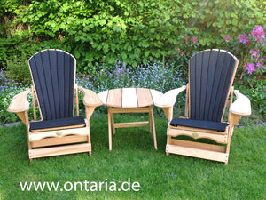 2 Classic Adirondack Chairs, Schemel, Tisch & Polster