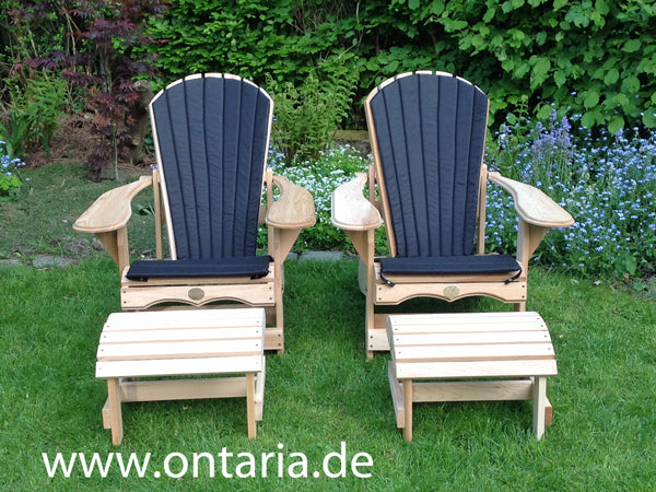 2 verstellbare Adirondack-Comfort-Chairs, Schemel & Polster